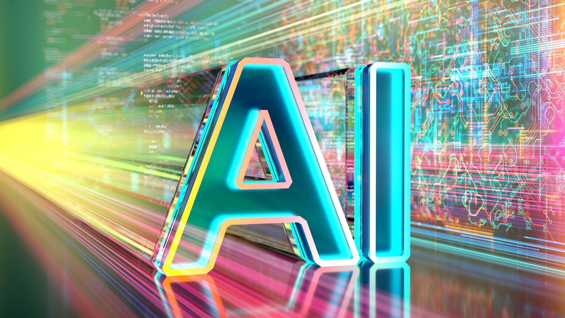 Close-up text of AI - artificial intelligence, machine learning concepts, and agentic AI technology.